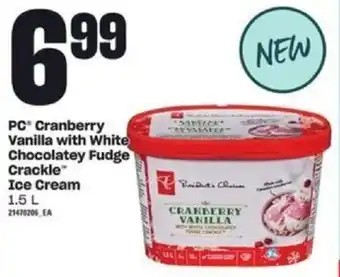 Independent Grocer PC Cranberry vanilla with white chocolatey fudge crackle ice cream 1.5L offer