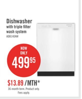 The Brick Amana dishwasher with triple filter wash system - adb1400amw offer