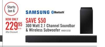 The Brick Samsung 300 w 2.1-channel soundbar with wireless subwoofer - hw-b450/zc offer