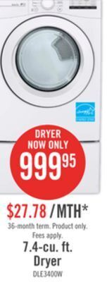 The Brick Lg 7.4 cu. ft. ultra large capacity electric dryer - dle3400w offer