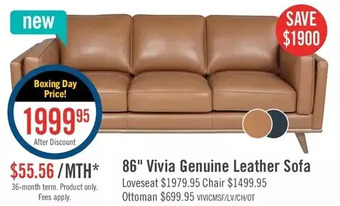 The Brick Vivia top-grain genuine leather sofa | loveseat | chair | ottoman offer