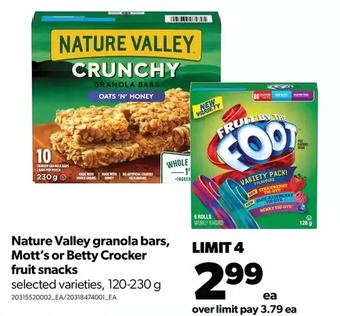 Real Canadian Superstore Nature valley granola bars, mott's or betty crocker fruit snacks offer