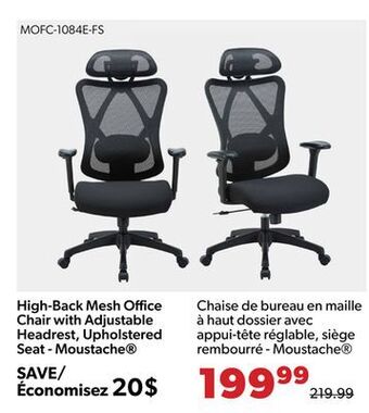 Shopper+ High-back mesh office chair with adjustable headrest, upholstered seat - moustache offer