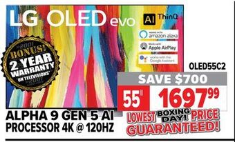 2001 Audio Video Lg 55" alpha 9 gen 5 ai processor 4k @ 120hz offer