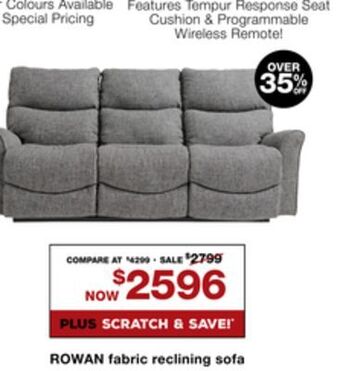 La Z Boy Rowan fabric reclining sofa offer