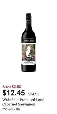 LCBO Wakefield promised land cabernet sauvignon offer