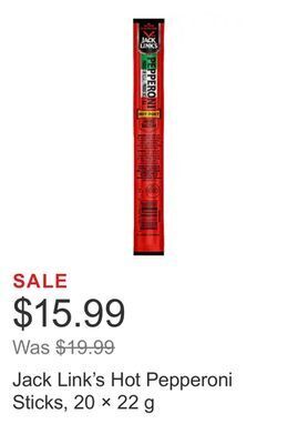 Costco Jack link's hot pepperoni sticks, 20 × 22 g offer
