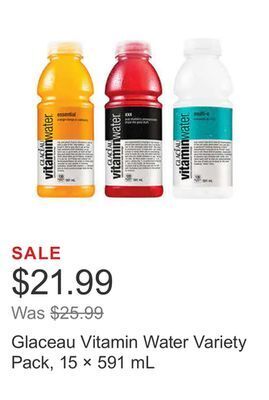 Costco Glaceau vitamin water variety pack, 15 × 591 ml offer
