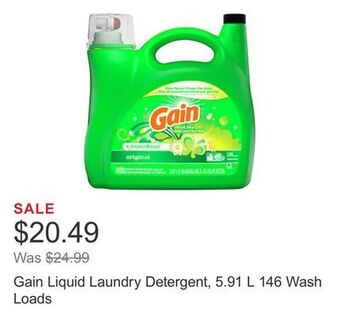 Costco Gain liquid laundry detergent, 5.91 l 146 wash loads offer