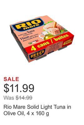 Costco Rio mare solid light tuna in olive oil, 4 x 160 g offer