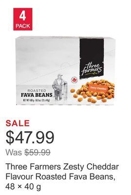 Costco Three farmers zesty cheddar flavour roasted fava beans, 48 × 40 g offer
