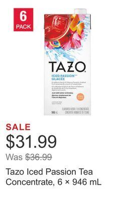 Costco Tazo iced passion tea concentrate, 6 × 946 ml offer