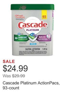 Costco Cascade platinum actionpacs, 93-count offer