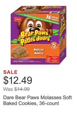 Costco Dare bear paws molasses soft baked cookies, 36-count offer