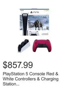 Costco Playstation 5 console red & white controllers & charging station bundle with god of war ragnarok digital download offer
