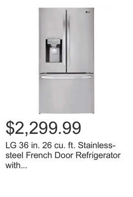 Costco Lg 36 in. 26 cu. ft. stainless-steel french door refrigerator with smudge-resistant finish offer