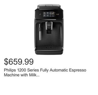 Costco Philips 1200 series fully automatic espresso machine with milk frother in matte black offer