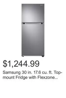 Costco Samsung 30 in. 17.6 cu. ft. top-mount fridge with flexzone convertible freezer offer