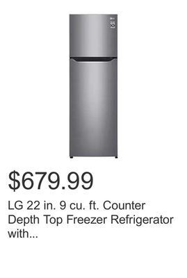 Costco Lg 22 in. 9 cu. ft. counter depth top freezer refrigerator with multi-air flow offer