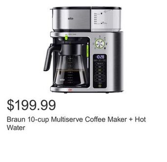 Costco Braun 10-cup multiserve coffee maker + hot water offer