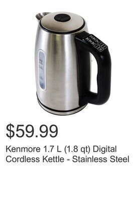 Costco Kenmore 1.7 l (1.8 qt) digital cordless kettle - stainless steel offer