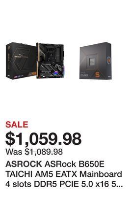 Newegg Asrock b650e taichi am5 eatx mainboard 4 slots ddr5 pcie 5.0 x16 5 m.2 slots 2.5gb lanwifi 6e hdmi 2.1 port 5.1 audio alc4082 offer