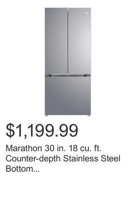 Costco Marathon 30 in. 18 cu. ft. counter-depth stainless steel bottom mount refrigerator with 3-bottle hanging wine rack offer