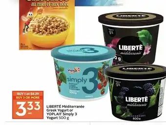 Safeway Liberté méditerranée greek yogurt or yoplait simply 3 yogurt offer
