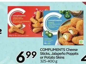 Safeway Compliments cheese sticks, jalapeño poppits or potato skins offer
