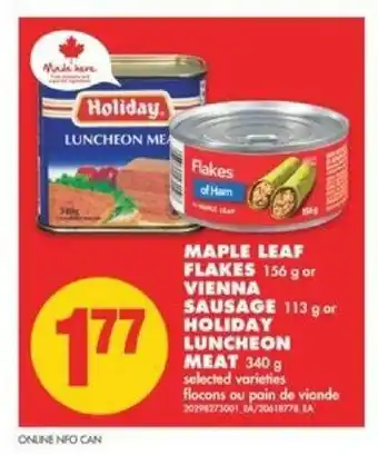 No Frills Maple leaf flakes vienna sausage holiday luncheon meat offer