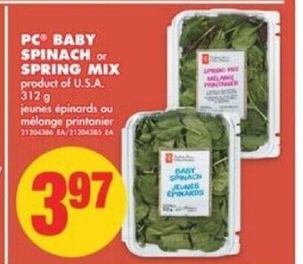 No Frills PC baby spinach or spring mix offer