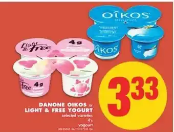 No Frills Danone oikos light & free yogurt offer