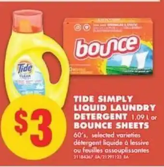 No Frills Tide simply liquid laundry detergent bounce sheets offer