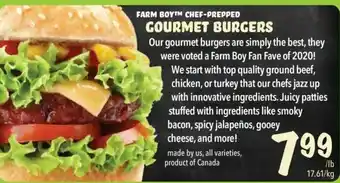 Farm Boy Gourmet burgers offer