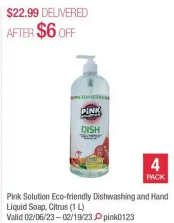 Costco Pink solution eco-friendly dishwashing and hand liquid soap, citrus (1L) offer