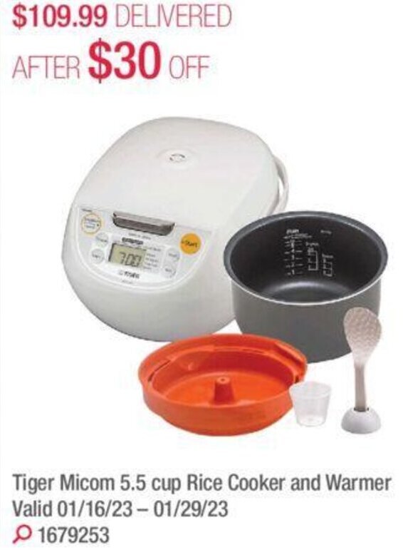 Tiger 5.5 cup rice cooker and warmer offer at Costco