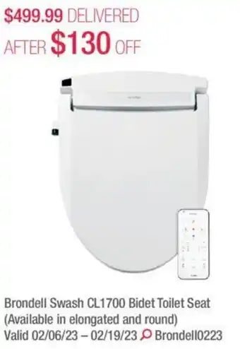 Costco Brondell swash CL1700 bidet toilet seat offer