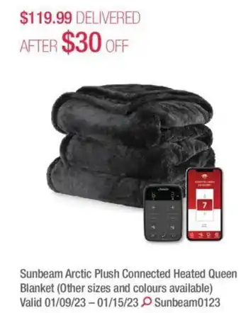 Costco Sunbeam arctic plush connected heated queen blanket offer