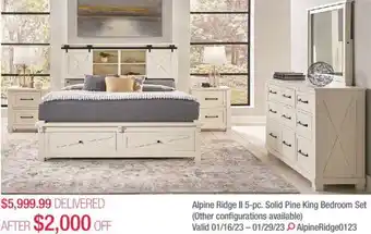 Costco Alpine ridge II 5-pc. solid pine king bedroom set offer
