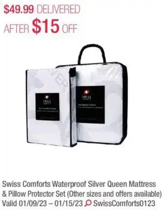 Costco Swiss comforts waterproff silver queen mattress & pillow protector set offer