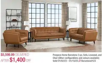 Costco Prospera home barcelona 3-pc. sofa, loveseat, and chair offer