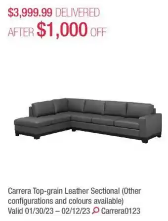 Costco Carrera top-grain leather sectional offer