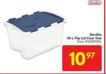 Walmart Sterilite 45l flip lid clear tote offer