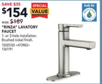 Lowe's Moen "rinza" lavatory faucet offer