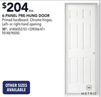 Lowe's Metrie 6-panel pre-hung door 30" offer