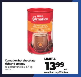 Real Canadian Superstore Carnation hot chocolate rich and creamy, 1.7 kg offer