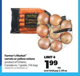 Real Canadian Superstore Farmer's market™ carrots or yellow onions, 3 lb bag offer