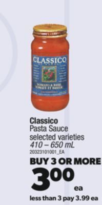Real Canadian Superstore Classico pasta sauce, 410 – 650 ml offer