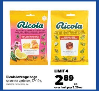 Real Canadian Superstore Ricola lozenge bags, 17/19's offer