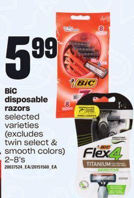 Loblaws Bic disposable razors, 2-8's offer